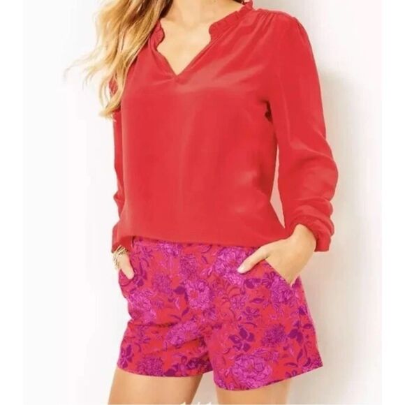 Lilly Pulitzer Pants - Lilly Pulitzer Gretchen high-rise 5 inch Armarylis red size 2 NWT cotton stretch